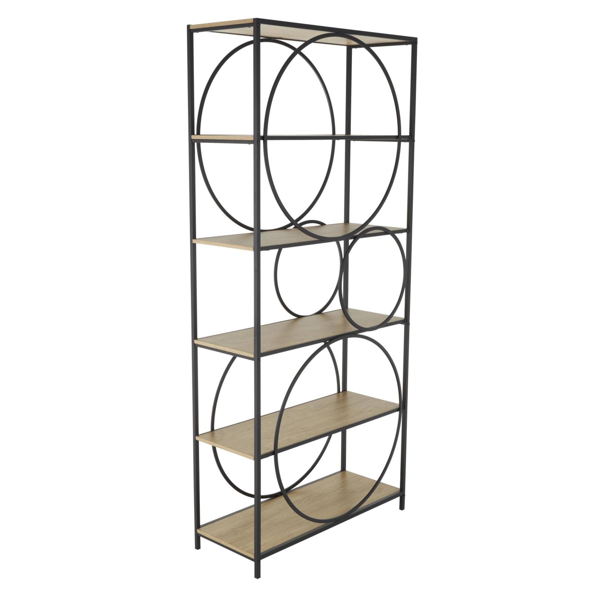 32" x 71" Black Metal Circle Storage Shelving Unit with Black Metal Frame